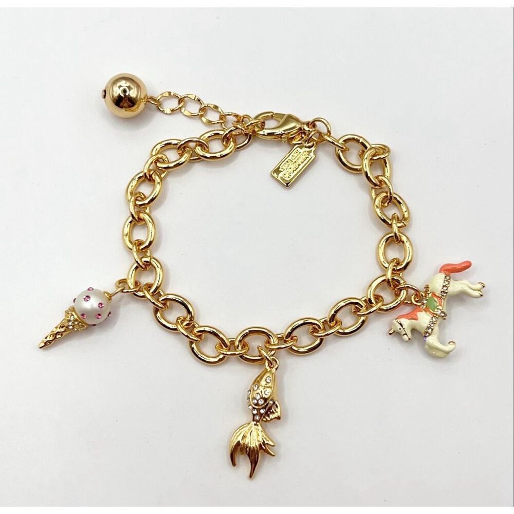 Kate Spade NWT Carnival Nights Charm Gold Bracelet Unicorn Goldfish Ice Cream